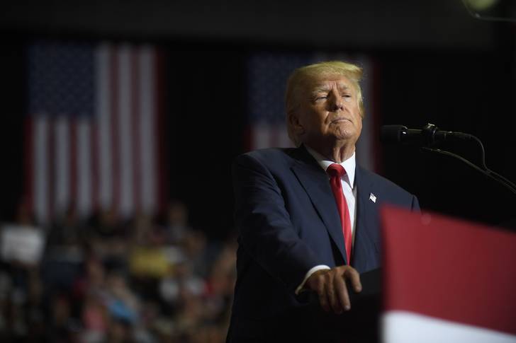 Former President Donald Trump speaks at a Save America Rally to support Republican candidates running for state and federal offices in the state at the Covelli Centre on September 17, 2022 in Youngstown, Ohio. Trump has been sued by New York Attorney General Letitia James over alleged fraud.